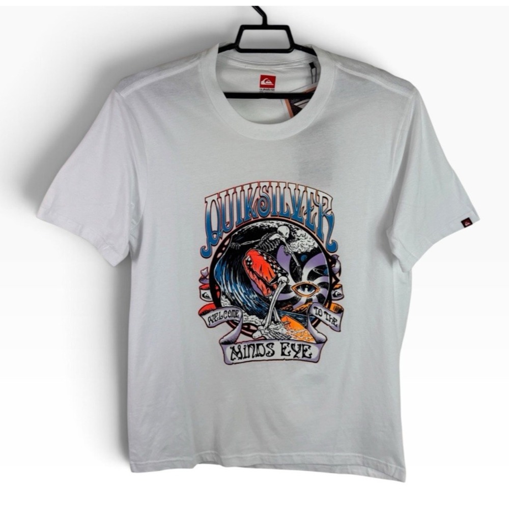 Quiksilver Men's M Mind's Eye 90s Retro White Graphic T-Shirt Skate Surf